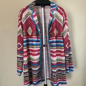 Misslook, Long sweater, jacket, size 2XL, has small sheering, patterns, colorful